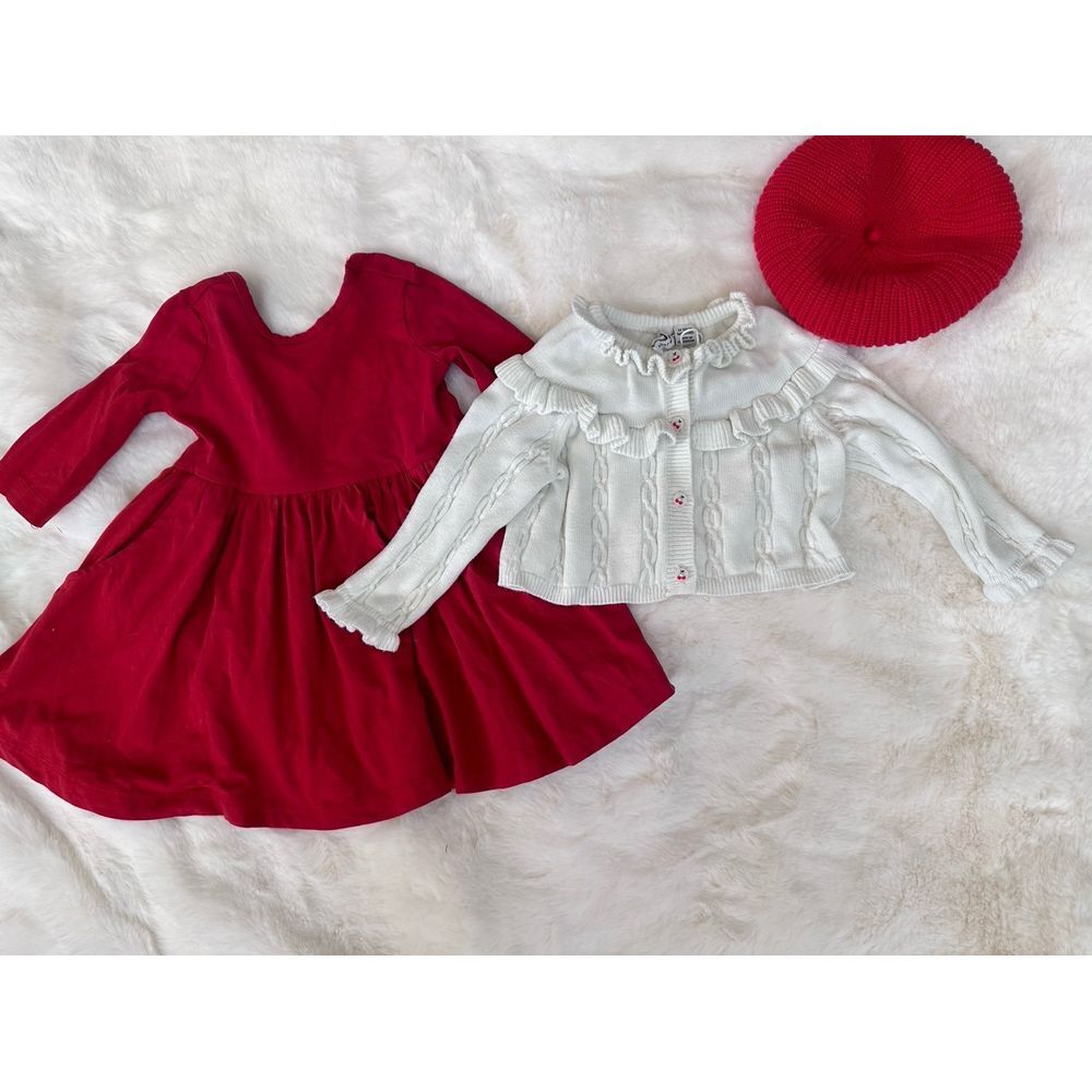 Janie and Jack cherries‎ sweater beret and ruffle butt red dress valentines